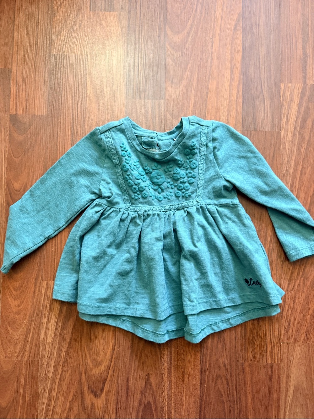 Lucky Brand Teal Girls Long-Sleeve Peplum Top with Floral Applique